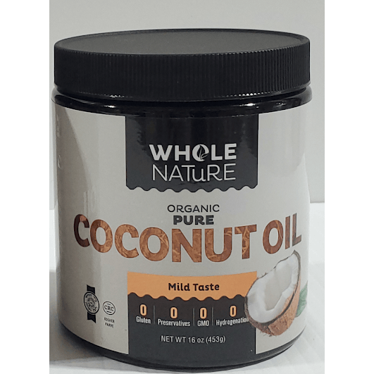 Whole Nature Organic Pure Coconut Oil – Mild Taste, 16 oz (453g) – For Cooking & Skin Care