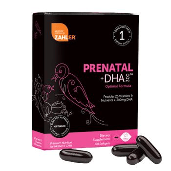 Zahler Prenatal+DHA300™ – Optimal Prenatal Formula (26 Vitamins & Nutrients | 300mg DHA | 60 Softgels)