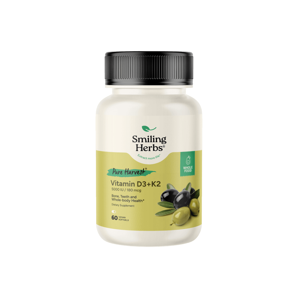 Pure Harvest Vitamin D3+K2 5000 IU / 180 mcg – Plant-Based, Soy-Free, Bone & Whole-Body Health