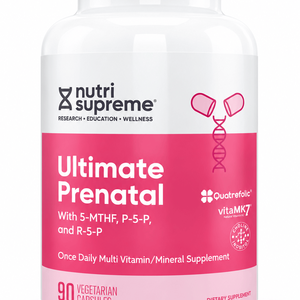 Nutri Supreme Ultimate Prenatal – Once Daily Multi Vitamin/Mineral with 5-MTHF, P-5-P, R-5-P, Quatrefolic®, VitaMK7®, Choline & Inositol, 90 Vegetarian Capsules