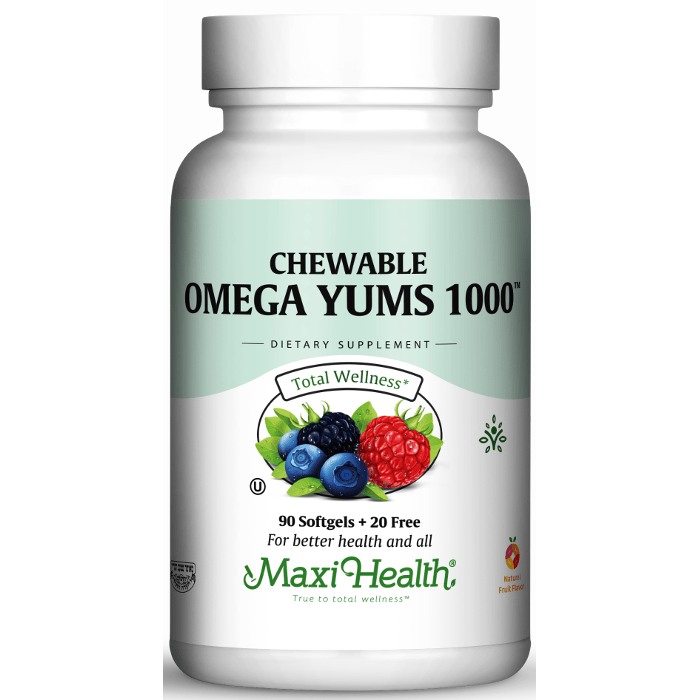 Chewable Omega Yums 1000™ – Fish Oil Softgels for Kids & Adults, Fruity Burst Flavor