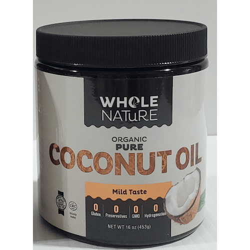 Whole Nature Organic Pure Coconut Oil – Mild Taste, 16 oz (453g) – For Cooking & Skin Care