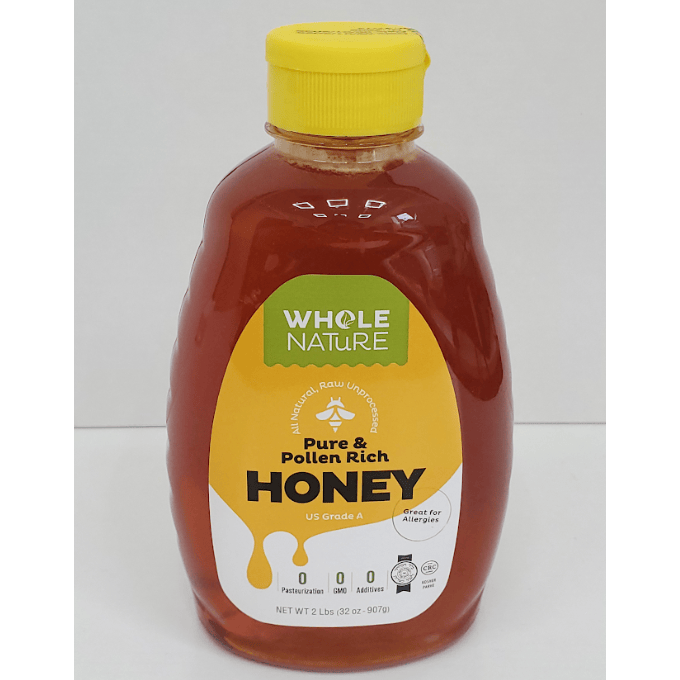 Whole Nature Pure & Pollen Rich Honey – Raw, Unprocessed, US Grade A, 2 lbs (32 oz)